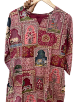 Mul silk pichwai katha stitch kurta pant in pinkish red