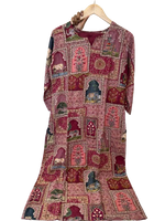 Mul silk pichwai katha stitch kurta pant in pinkish red