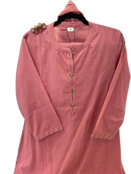 Fully embroidered silly cotton suit set in peach