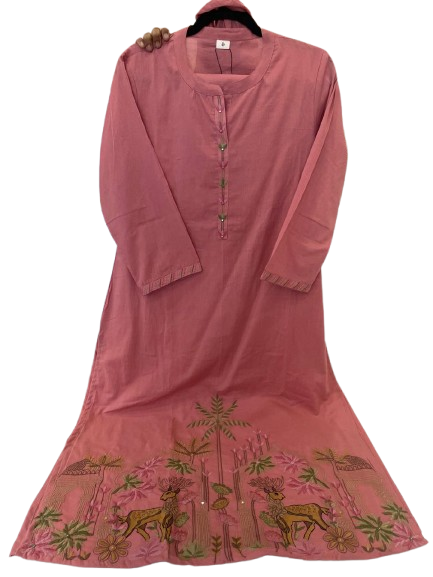 Fully embroidered silly cotton suit set in peach