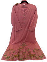 Fully embroidered silly cotton suit set in peach