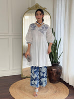 Indigo blue stylish pure cotton embroidered co ord set