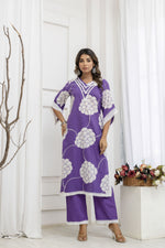 Stylish super elegant cotton suit set with lace detailing in purple