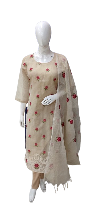 Pretty n smart embroidered kota checks suit set with pocket