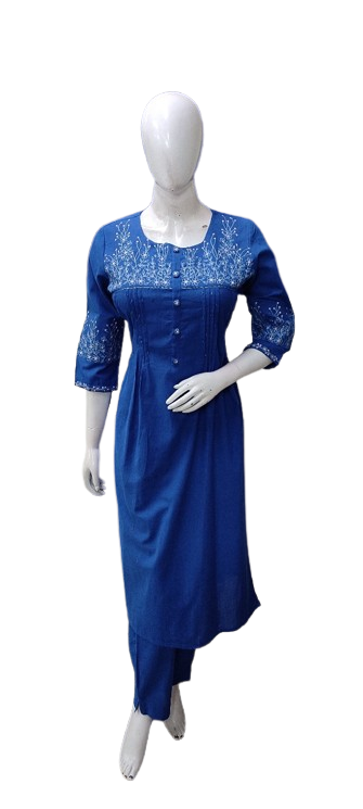 Blue cotton embroidery kurta pant