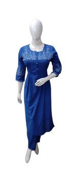 Blue cotton embroidery kurta pant