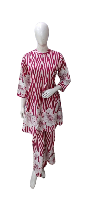 Pink cotton smart co ord set