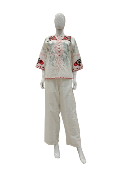 Embroidered lining cotton smart co ord set