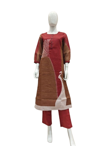 Linen cotton digital printed embroidered co ord set