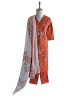 Wow embroidered cotton suit paired with Mul cotton dupatta