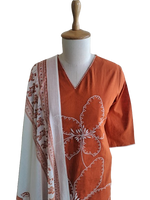Wow embroidered cotton suit paired with Mul cotton dupatta