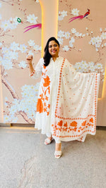 Premium cotton lining white n rust full suit paired with Mul cotton dupatta