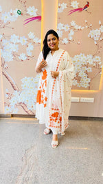 Premium cotton lining white n rust full suit paired with Mul cotton dupatta