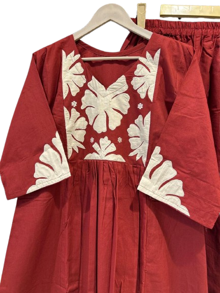 Appliqué work cotton kurta pant
