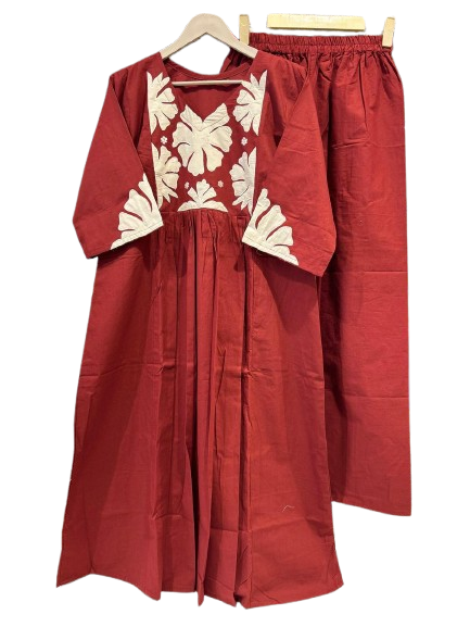 Appliqué work cotton kurta pant