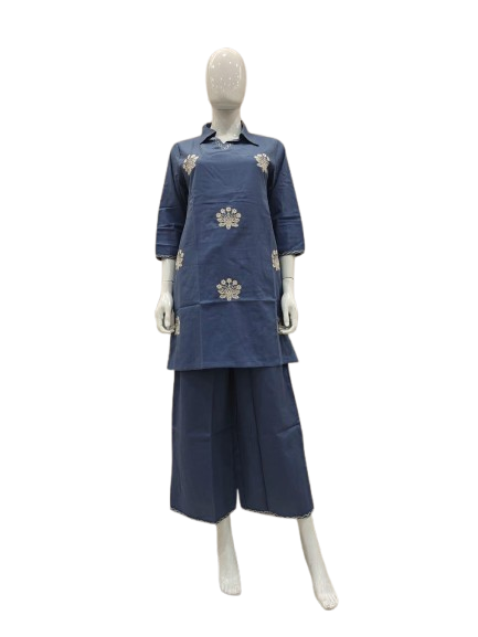 Pretty embroidery cotton co ord in blue