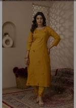 Pure cotton embroidery full suit in yellow