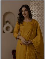 Pure cotton embroidery full suit in yellow