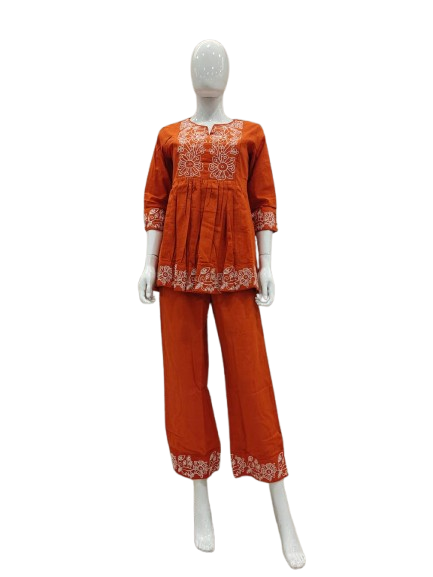 Smart rust embroidered co ord set