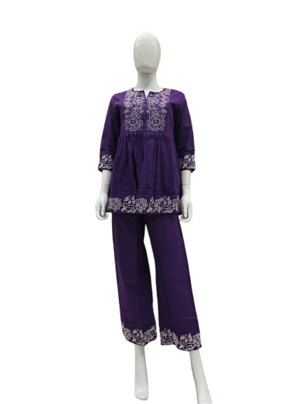 Smart purple embroidered co ord set