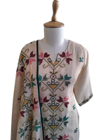 Linen Chanderi katha stitch suit set