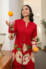 Wow cotton stylish co ord set in red