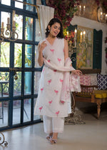 Pretty cotton embroidered lining suit set in pink