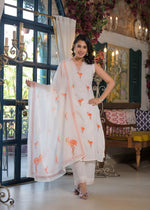 Pretty cotton embroidered lining suit set in rust