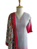 Smart Dola silk ombré effect suit suit paired up with a gorgeous kalamkari dupatta