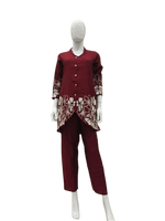 Muslin embroidered co ord set in red