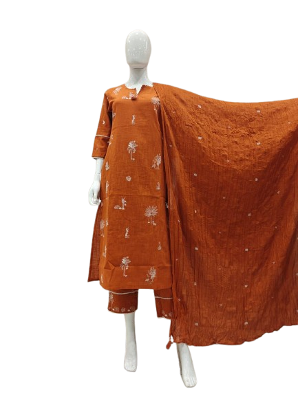 Fully embroidered rust suit set