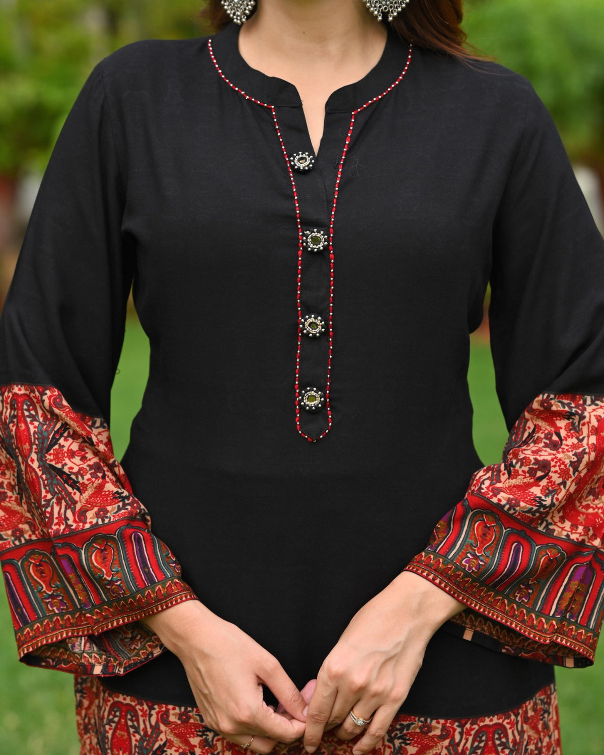 Black rayon digital printed co ord set