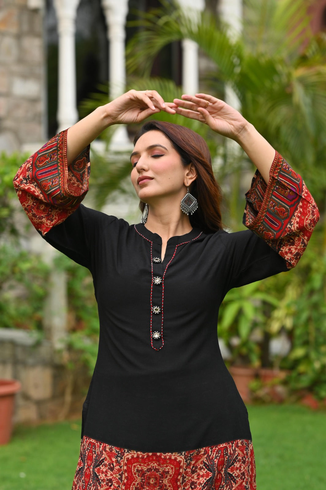 Black rayon digital printed co ord set