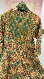 Smart cotton Angrakha pattern full suit set in green