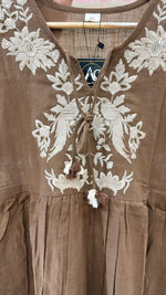 Slub cotton fully embroidered co ord set in mouse colour