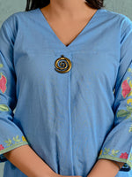 Wow cotton fully embroidered in blue kurta pant in blue