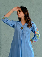 Wow cotton fully embroidered in blue kurta pant in blue