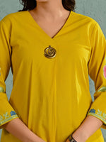 Wow cotton fully embroidered kurta pant in yellow