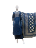 Smart cotton full suit set with pretty yoke in blue