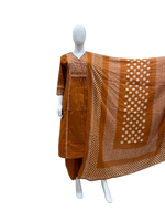 Smart cotton full suit set with pretty yoke in rust