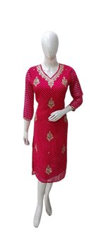 Rani pink semi georgette V neck gotta pati Kurti