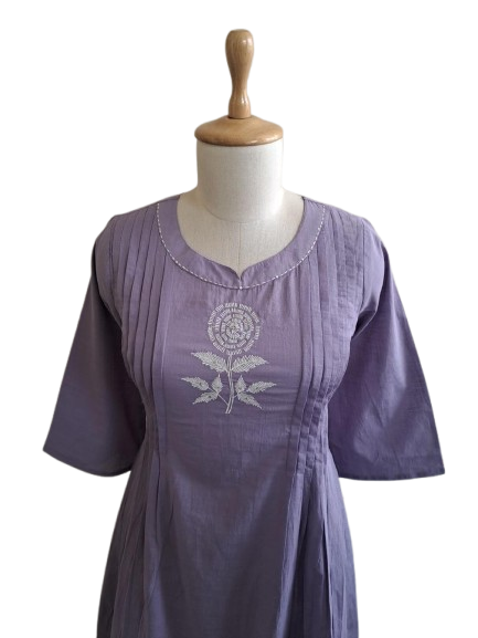 Pure cotton embroidered kurta pant in purple
