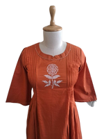 Pure cotton embroidered kurta pant in rust