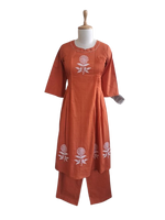 Pure cotton embroidered kurta pant in rust