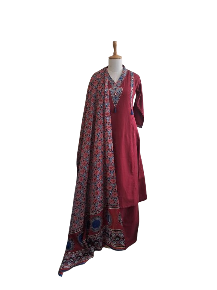 Red indigo cotton full suit set