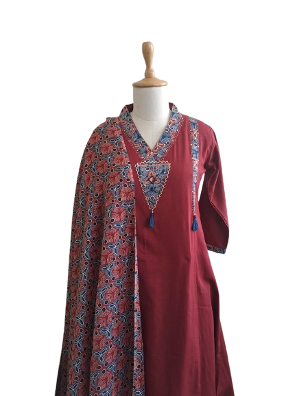 Red indigo cotton full suit set