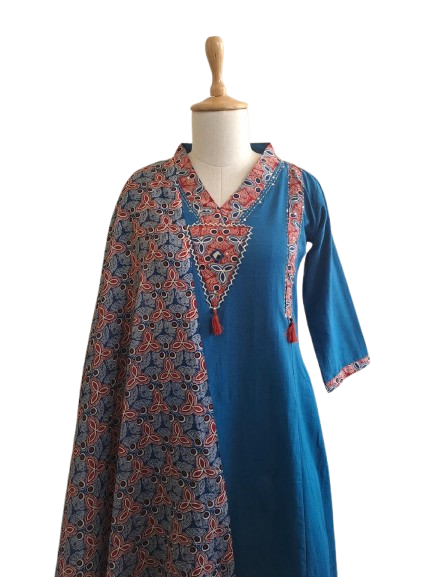 Blue indigo cotton full suit set