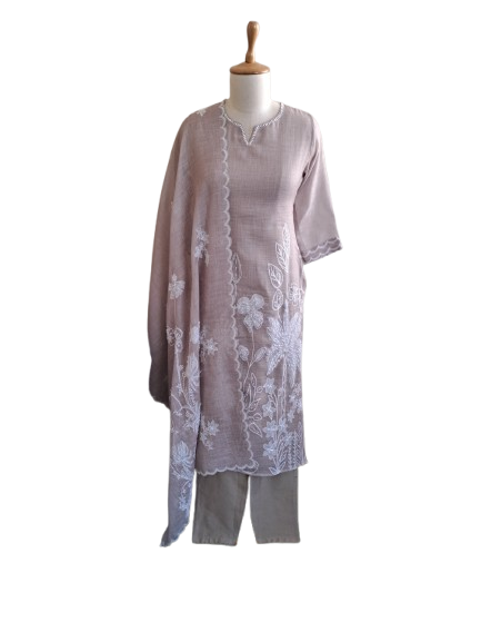 Linen Chanderi embroidered lining suit set