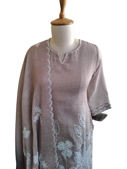 Linen Chanderi embroidered lining suit set