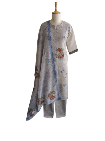 Linen Chanderi fully embroidered lining full suit set